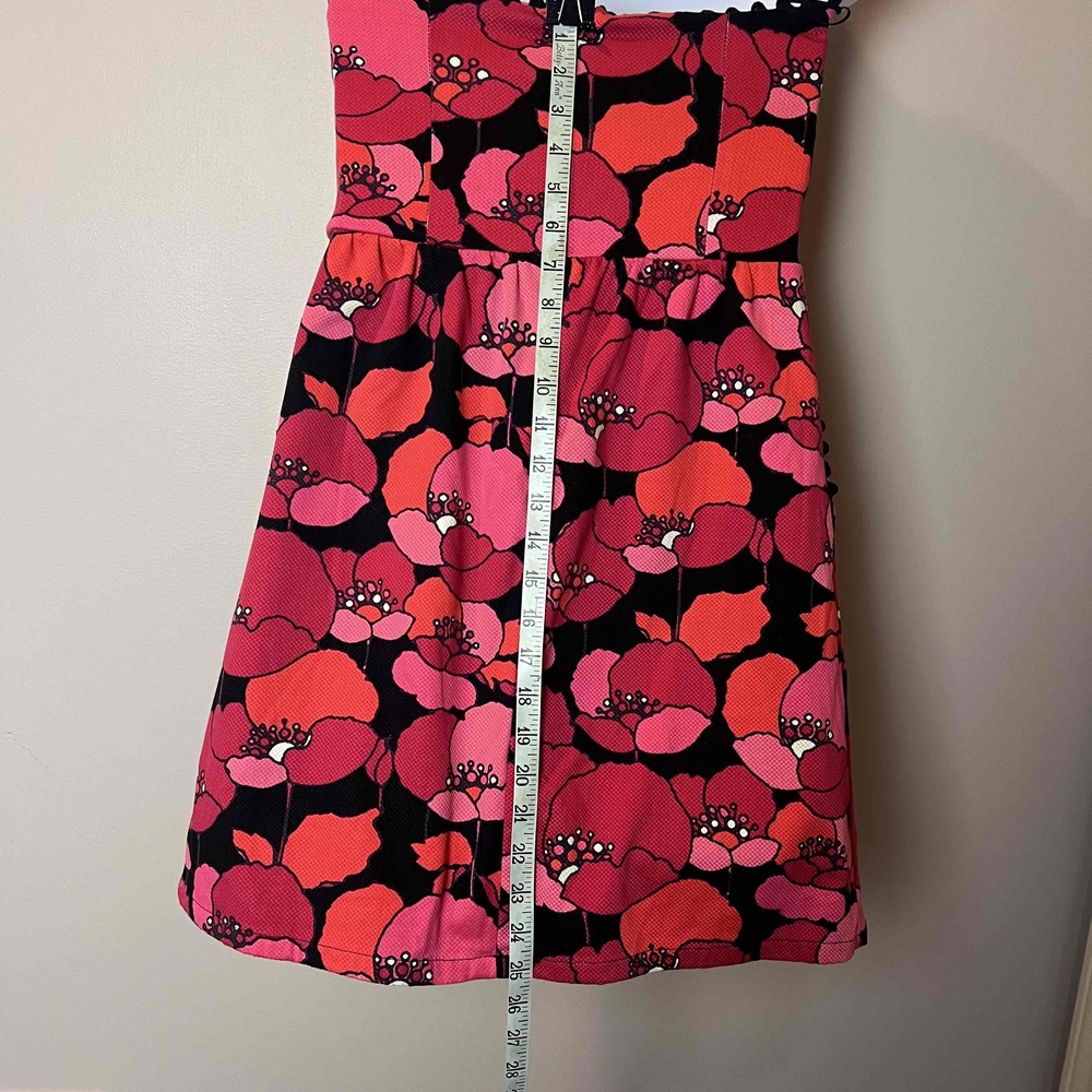 Judith March Pink Large Floral Print Sweetheart Neckline Pleated Strapless Dress - Picture 4 of 13